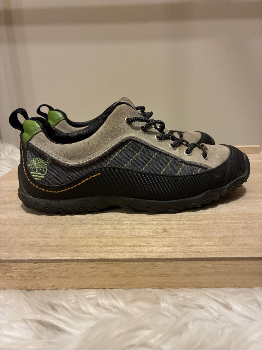 Timberland Kids Gray and Green Low-Top Hiking Sneakers